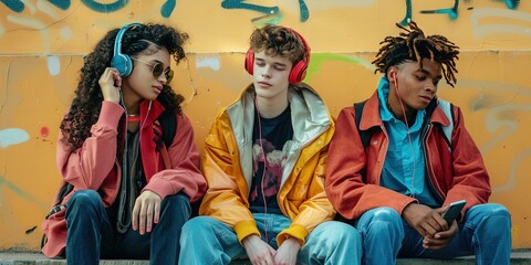Generation Z - fictional portrayal of stylish young people hanging out in public