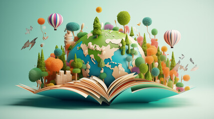 The concept for World Book Day background with copy space area for text. Happy Book Day. Gradient abstract world book day 3D illustration colorful background. 