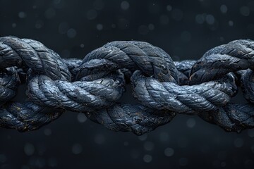 Detailed close up of a rope against a black background.