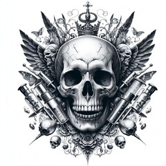Obraz premium Skull for tattoo or T-shirt design on white background. 