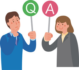 質問をする男性と回答する女性