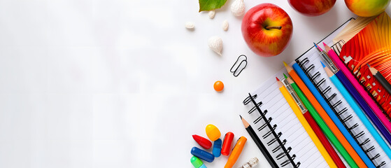 School Background with Pencils and Apples and Booklet