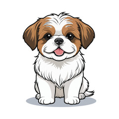 Cute cartoon shih tzu dog on white background. Vector illustration.