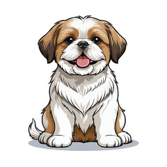 Cute cartoon shih tzu dog on white background. Vector illustration.
