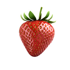 A 3d strawberry with some green leaves on a transparent background