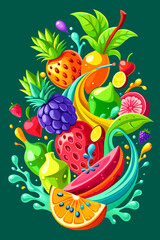 Obraz na płótnie Canvas Various fruits cartoon illustration