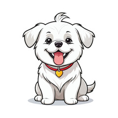 Cute white puppy sitting and smiling isolated on white background. Vector illustration.