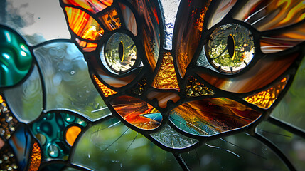 Radiant Cat Stained Glass Abstract