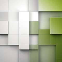 An abstract background with Green and white squares, in the style of layered geometry