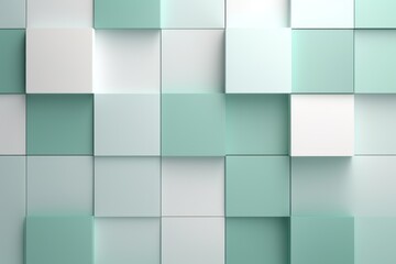 An abstract background with Mint and white squares, in the style of layered geometry