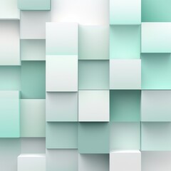 An abstract background with Mint and white squares, in the style of layered geometry