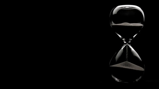A sleek hourglass with flowing sand on a dark background