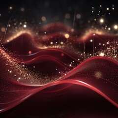 Fototapeta na wymiar Digital maroon particles wave and light abstract background with shining dots