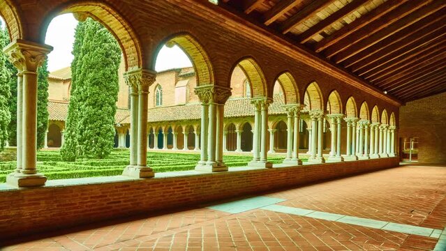 TOULOUSE, FRANCE - MARCH 20 2018: timelapse Church of Jacobins is a deconsecrated Roman Catholic church located. Relics of Thomas Aquinas are housed there. In early 21st century it is museum.