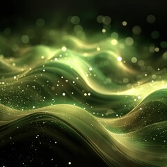 Fototapeta na wymiar Digital olive particles wave and light abstract background with shining dots