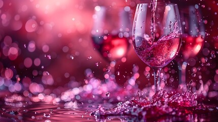 Generative AI : stream of wine being pouring into a glass closeup, wine, splashing, splash,