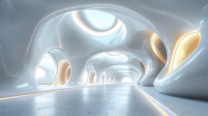 Generative AI : White Abstract Modern Architecture Interior Background. 3d Render Illustration