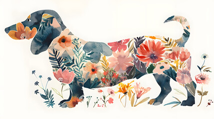 Floral Dachshund Illustration