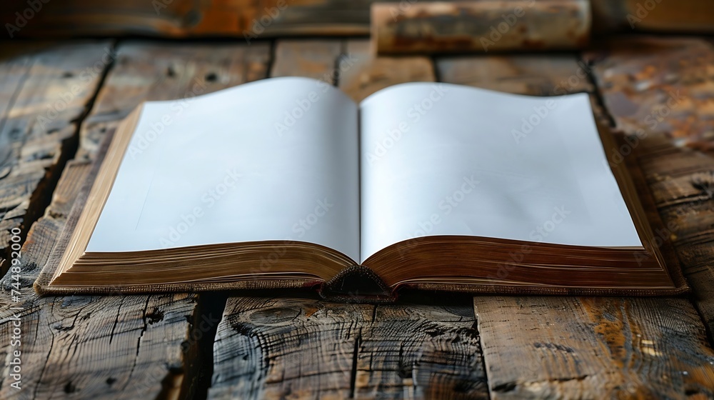 Aufkleber Generative AI : Blank page or notepad on wood background. Blank page or notepad for mockups or simulations.