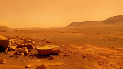 Poster Panoramic view of a Martian landscape with orange hues © Татьяна Макарова