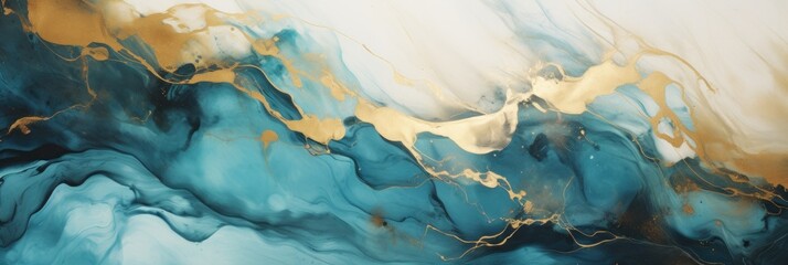 Gold white blue liquid that is flowing - obrazy, fototapety, plakaty