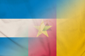 Obraz na płótnie Canvas Nicaragua and Cameroon national flag transborder relations KHM NIC