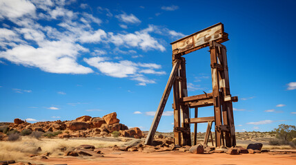 Fototapeta na wymiar Evocative Image of Gwalia's Historic Mineshaft Headframe: A Testament to Australia's Golden-Age Mining History