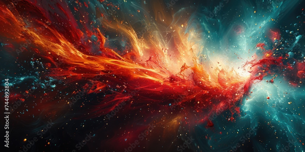 Poster a colorful space filled with numerous shades of red and blue creating a visually stimulating environ