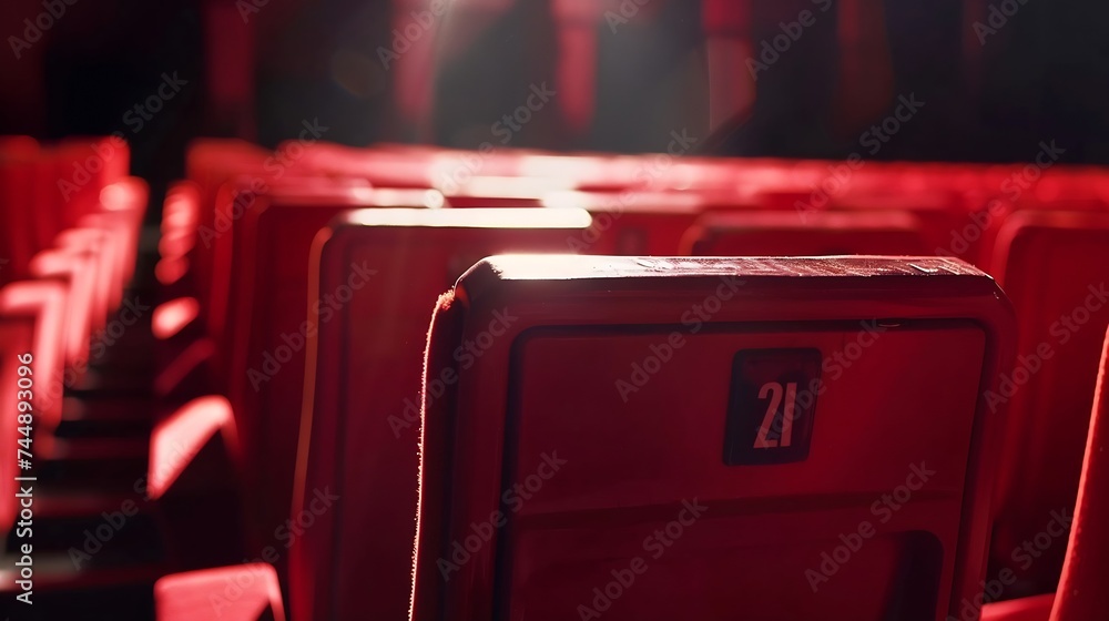 Aufkleber Generative AI : Empty comfortable red seats with numbers in cinem