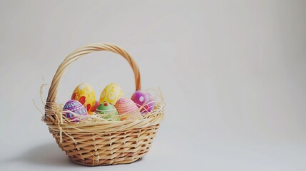 Fototapeta na wymiar Generative AI : Basket with easter eggs on white background