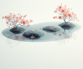 Serene cherry blossom zen garden