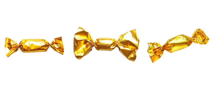 Golden candy wrapper isolated on transparent background