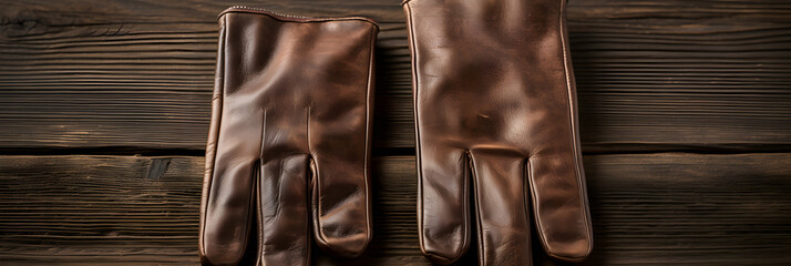 Vintage Styled Brown Leather Gloves on Rustic Wooden Background - A Touch of the Past