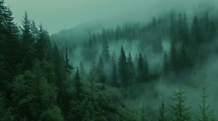 Green Forest With Fog and Mist created with Generative AI Technology, ai, generative