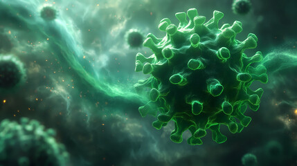 3d rendered illustration of a virus, Viral Essence: Microscopic Elegance in Green