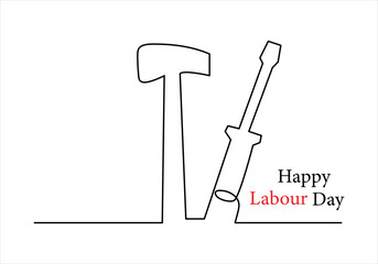 Continuous one line drawing of International labour day out line vector art illustration
 