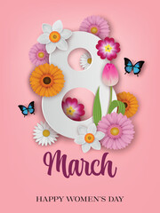 happy women's day background with flowers. 8 march poster