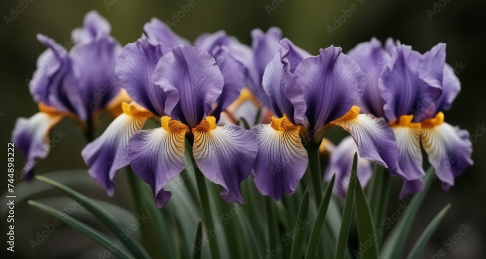 Poster  Blooming with beauty - A close-up of vibrant purple irises