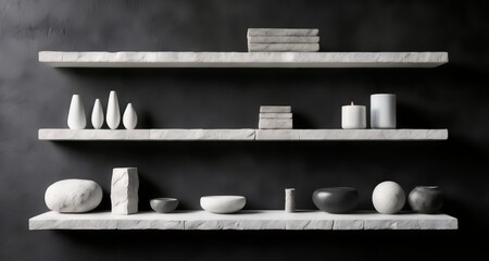  Modern minimalist wall shelves with white marble and stone decor