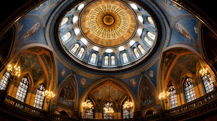 Fototapeta na wymiar Religious Intricacy: Stunning Architecture & Ornate Paintings inside the Gwoździec Synagogue
