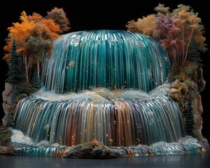 Surreal Artistic Waterfall with Autumn Trees, Vibrant Textured Flow, Fantasy Nature Scene