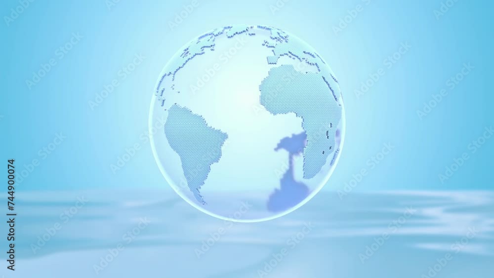 Poster earth globe blue color on water waves. elements related to eco system and environment or green digit