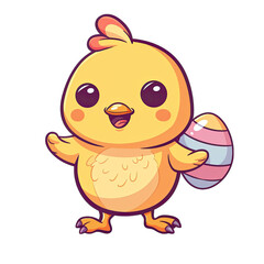 Cute easter chick with egg, isolated on white. Kawaii 