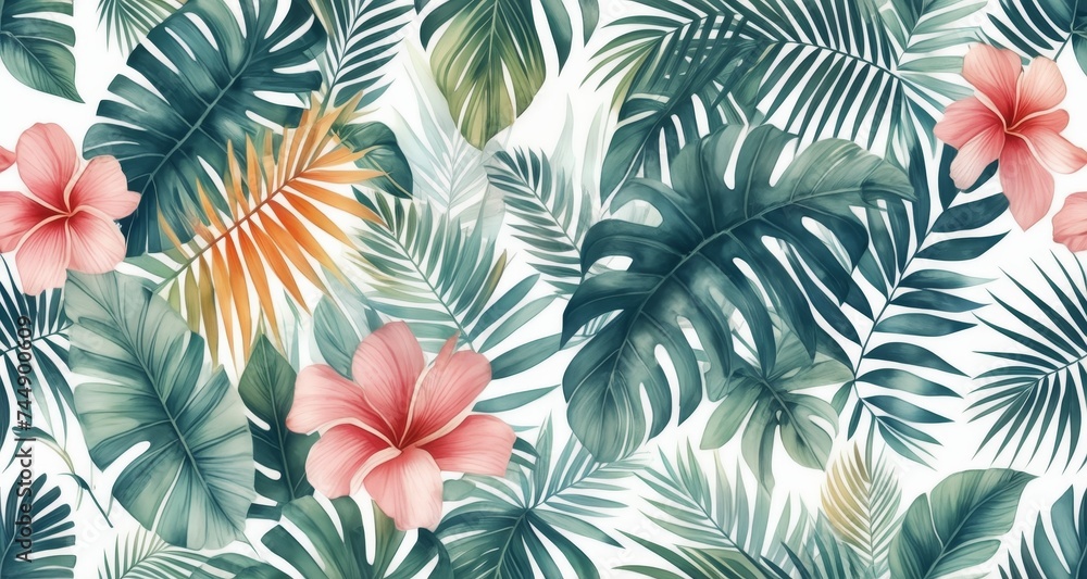 Wall mural  Vibrant tropical floral pattern, perfect for summer designs