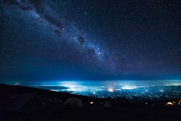 Fototapete Kilimandscharo Starry Night: Milky Way Over Karanga Camp, Mt. Kilimanjaro