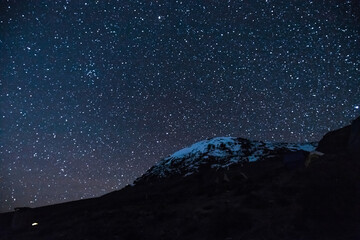 Starry Night Over the Snow-Capped Peak of Mt. Kilimanjaro