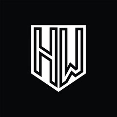 HW Letter Logo monogram shield geometric line inside shield design template