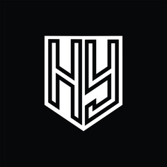 HY Letter Logo monogram shield geometric line inside shield design template