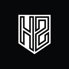 HZ Letter Logo monogram shield geometric line inside shield design template