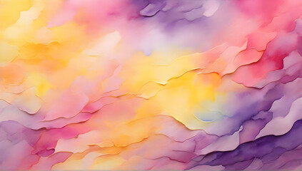 Watercolor abstract background. Smooth transitions of iridescent colors. Gradient purple and yellow backdrop. Background illustration.